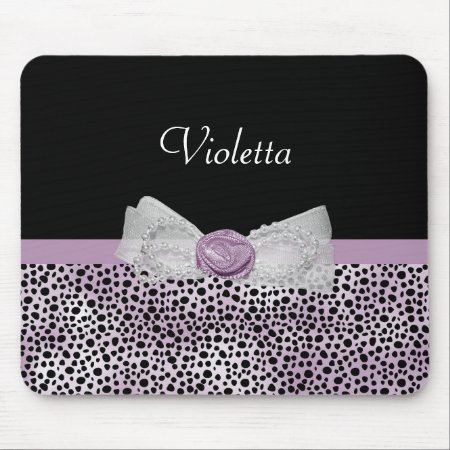 Feminine Purple Cheetah Print Girly Bow And Name Mouse Pad