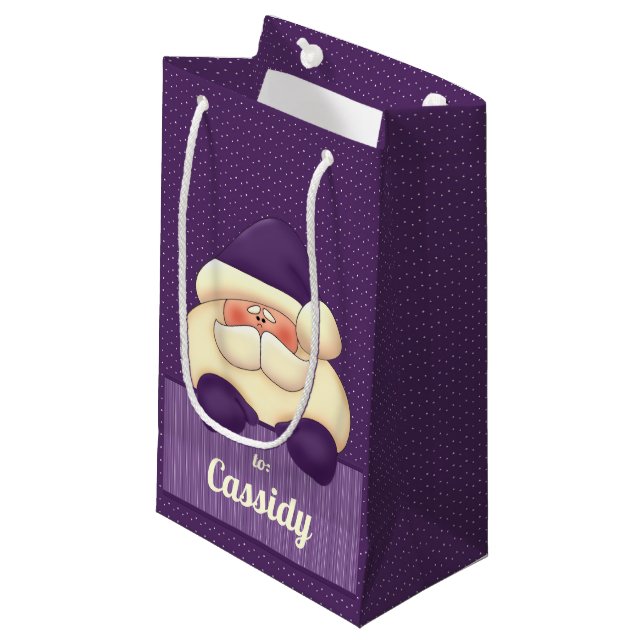 Feminine Purple Christmas Santa Names Small Gift Bag (Front Angled)