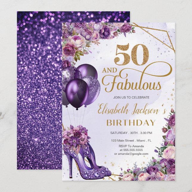Feminine Purple Glitters 50th Birthday (Front/Back)