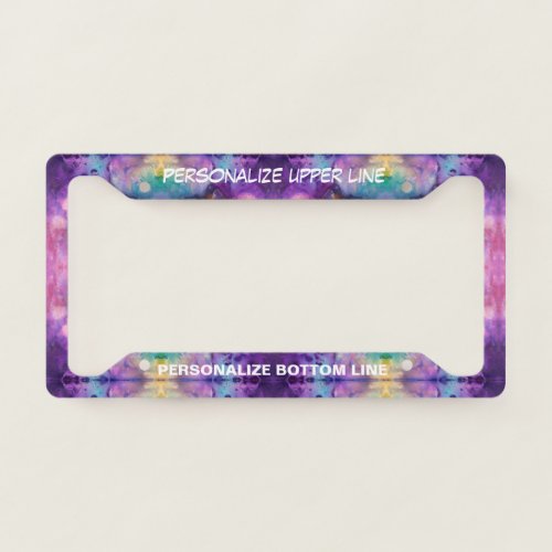 Feminine purple pink green modern multicolor artsy license plate frame