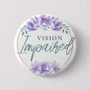 Feminine Purple Rose Floral Script Vision Impared Button