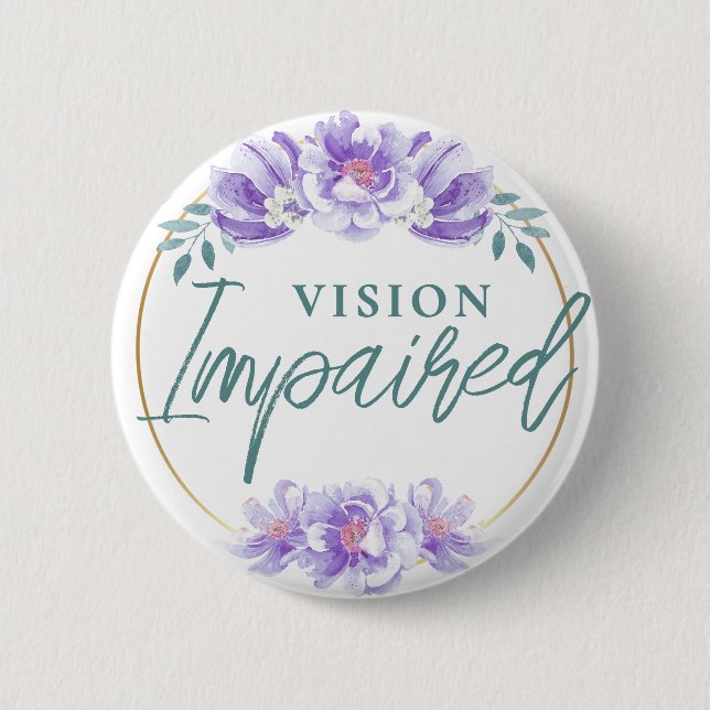 Feminine Purple Rose Floral Script Vision Impared Button (Front)
