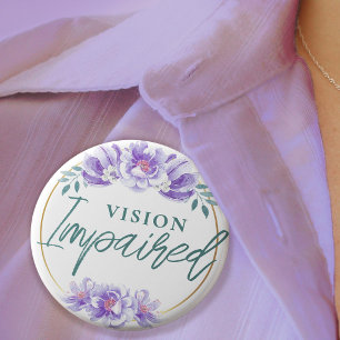 Feminine Purple Rose Floral Script Vision Impared Button