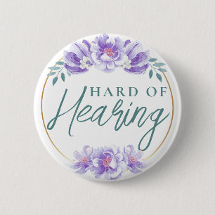 Feminine Purple Wild Rose Floral Hard of Hearing Button