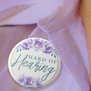 Feminine Purple Wild Rose Floral Hard of Hearing  Button