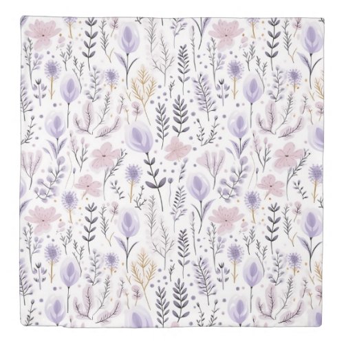 Feminine Purple Wildflower Botanical Pattern Duvet Cover