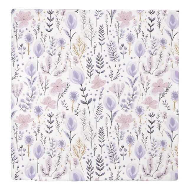 Feminine Purple Wildflower Botanical Pattern Duvet Cover (Front)