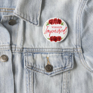 Feminine Red Rose Floral Vision Impaired Button