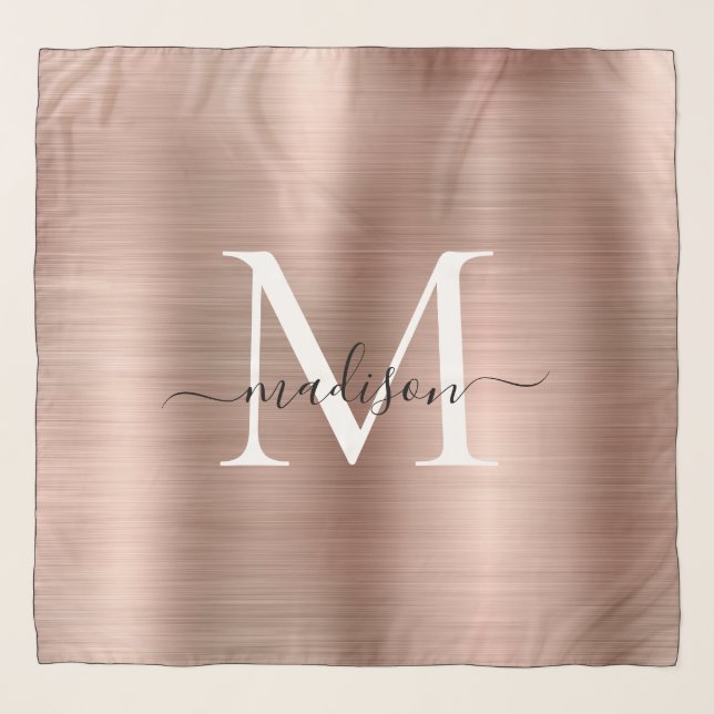 Feminine Rose Gold Brushed Metal Girly Monogram Scarf (Front)