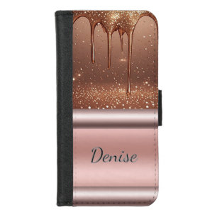 ✨ Feminine Rose Gold Drip Custom Name Glitter 💖 iPhone 8/7 Wallet Case
