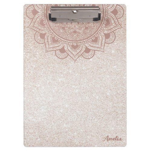 Feminine Rose Gold Dusty Pink Mandala Om Yoga Name Clipboard