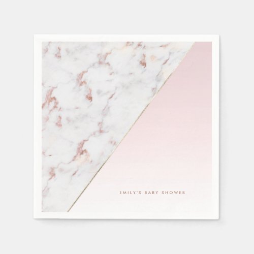 Feminine Rose Gold Marble and Pink Color Block Napkins