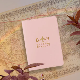 Feminine Rose Modern Monogram Airplane Travel Passport Holder