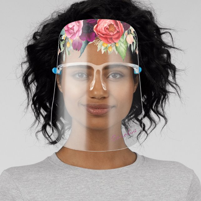 Feminine Rustic Boho Floral with Name Face Shield (Insitu)