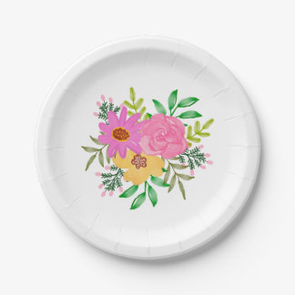 Feminine Rustic Watercolour Flowers Paper Plates