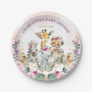 Feminine Safari Jungle Wild Animals Boho Baby Girl Paper Plates