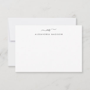 Feminine Script Monogram Modern Black Stationery Note Card