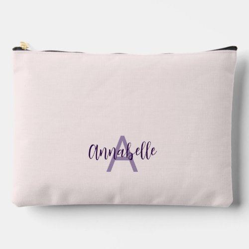 Feminine Script Type Initials  Name Blush Violet Accessory Pouch