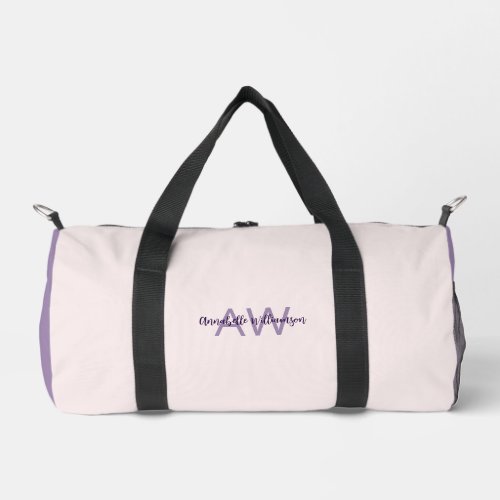 Feminine Script Type Initials  Name Blush Violet Duffle Bag