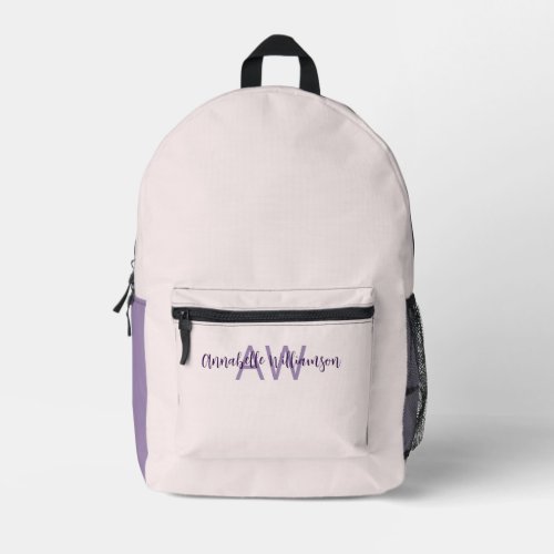 Feminine Script Type Initials  Name Blush Violet Printed Backpack