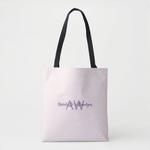 Feminine Script Type Initials  Name Blush Violet Tote Bag