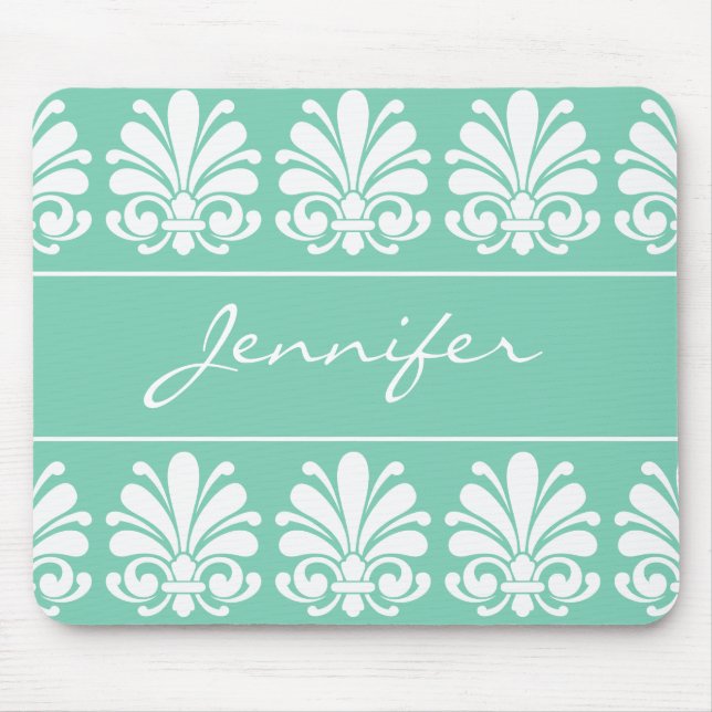 Feminine Shell Flourish Damask Personalized Mouse Pad (Front)