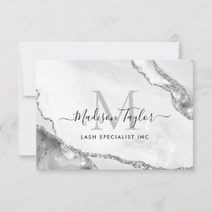 Feminine Silver Gray Glitter Marble Agate Monogram Invitation