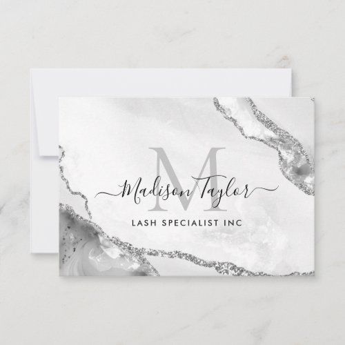 Feminine Silver Gray Glitter Marble Agate Monogram Invitation