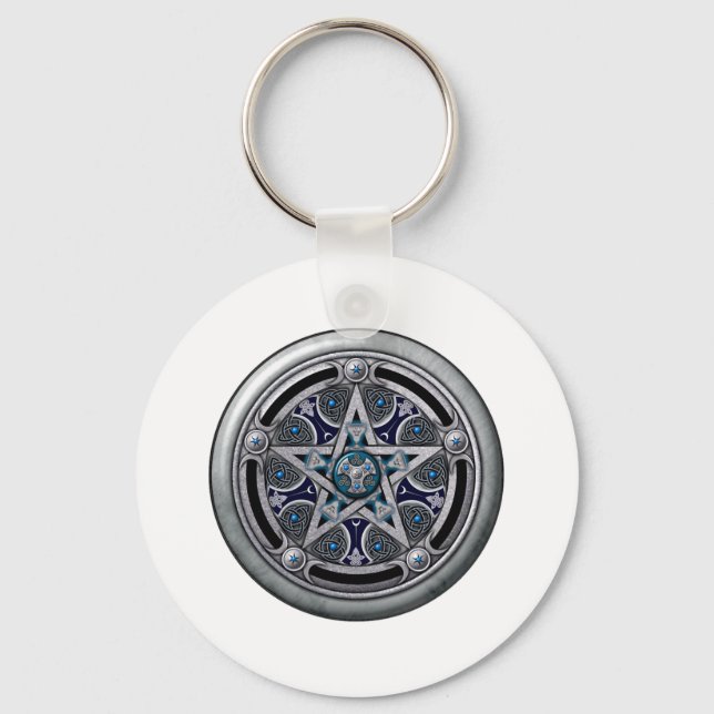 Feminine Silver Pagan Pentacle Keychain (Front)