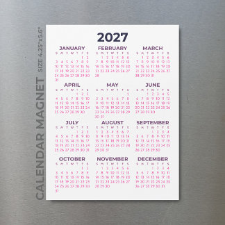 Feminine Simple Pink 2027 Magnetic Calendar
