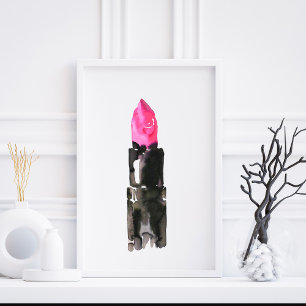 Feminine Simple Pink Black Watercolor Lipstick Poster