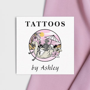 Feminine Skull Illustration Tattoo Artist Summer Square Business Card