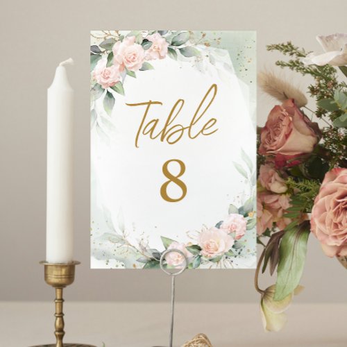 Feminine Soft Pink Flowers Communion Table Numbers