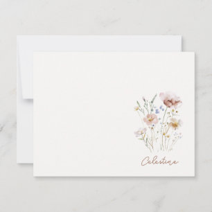 Feminine Soft Wildflower Floral Name Note Card