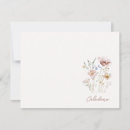 Feminine Soft Wildflower Floral Name Note Card