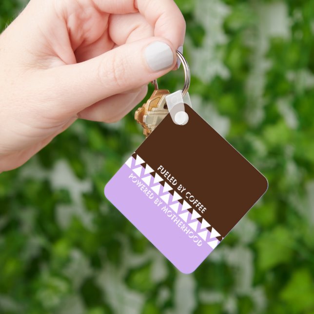 Feminine Striped Typography | Coffee Mom Quote Keychain (Hand)