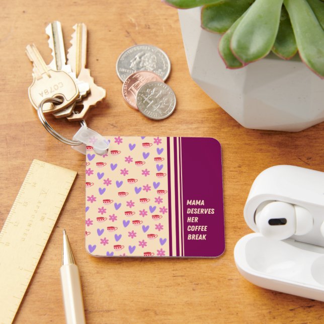Feminine Stripes Mama Coffee Break Art Keychain (Desk)