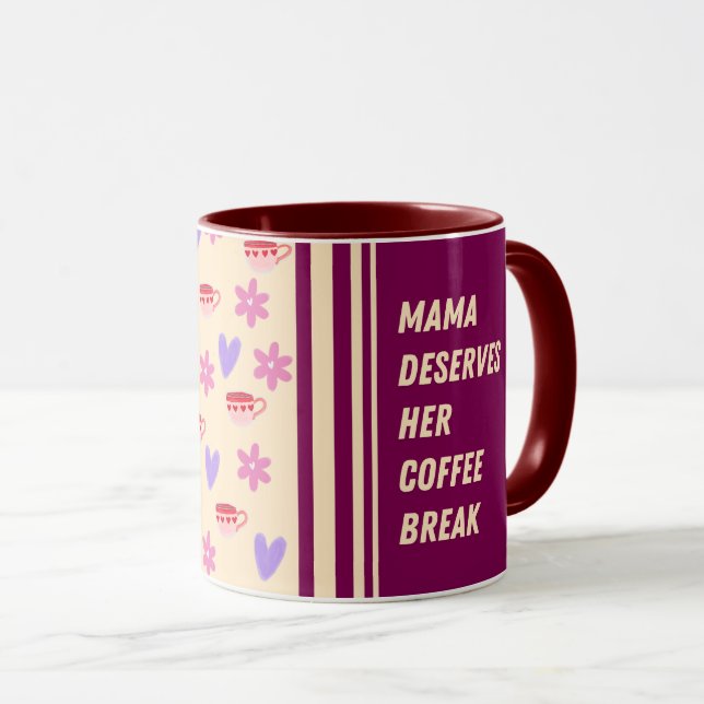 Feminine Stripes Mama Coffee Break Art Mug (Front Right)