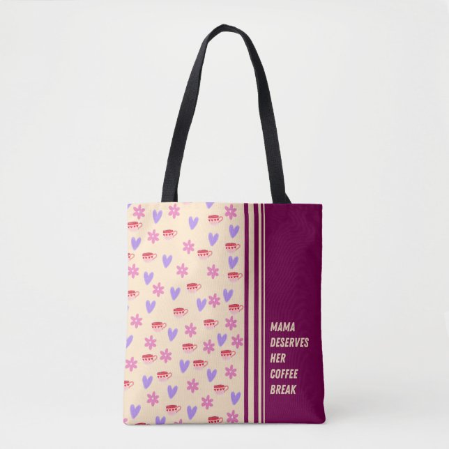 Feminine Stripes Mama Coffee Break Art Tote Bag (Front)