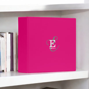 Feminine Stylish Monogram Typography Hot Pink 3 Ring Binder