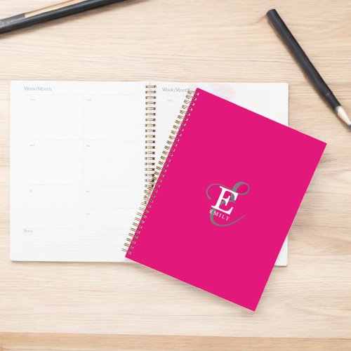 Feminine Stylish Monogram Typography Hot Pink Planner