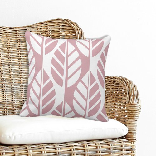 Feminine Stylized Pink and White Leaves Pattern Throw Pillow