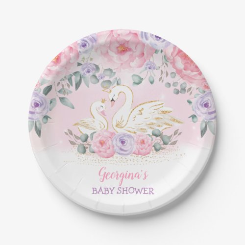 Feminine Swan Princess Floral Baby Shower Favors Paper Plates