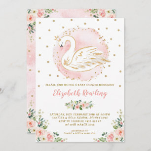 Feminine Swan Princess Pink Gold Baby Shower Invitation