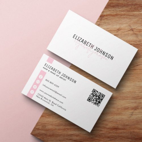 Feminine Sweet Pink Minimalist Simple QR Code Business Card