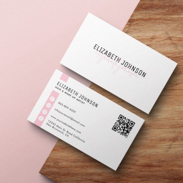 Feminine Sweet Pink Minimalist Simple QR Code Business Card (Creator Uploaded)