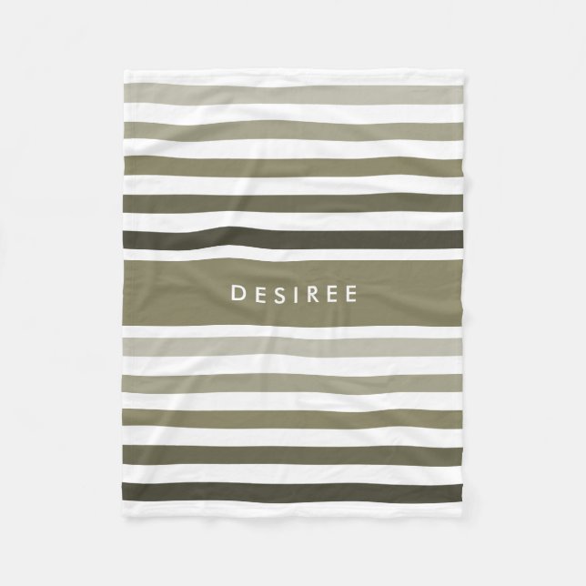 Feminine Thick Stripes With Name in Khaki Green Fleece Blanket (Front)