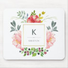 Feminine Trendy Watercolor Peony Flowers Monogram