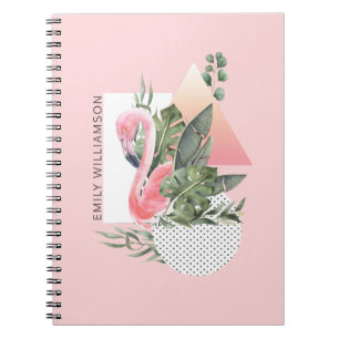 Feminine Tropical Pink Flamingo with Name Notebook