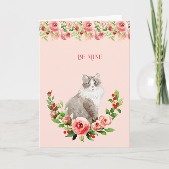 Feminine Valentine from the Cat Pink Floral  Card (Front)